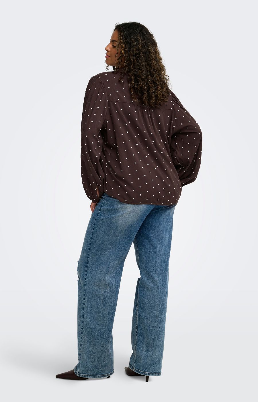 Only Carmakoma Raya L/S Shirt in Brown Dot 