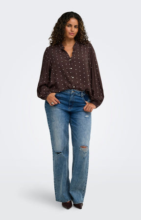 Only Carmakoma Raya L/S Shirt in Brown Dot 