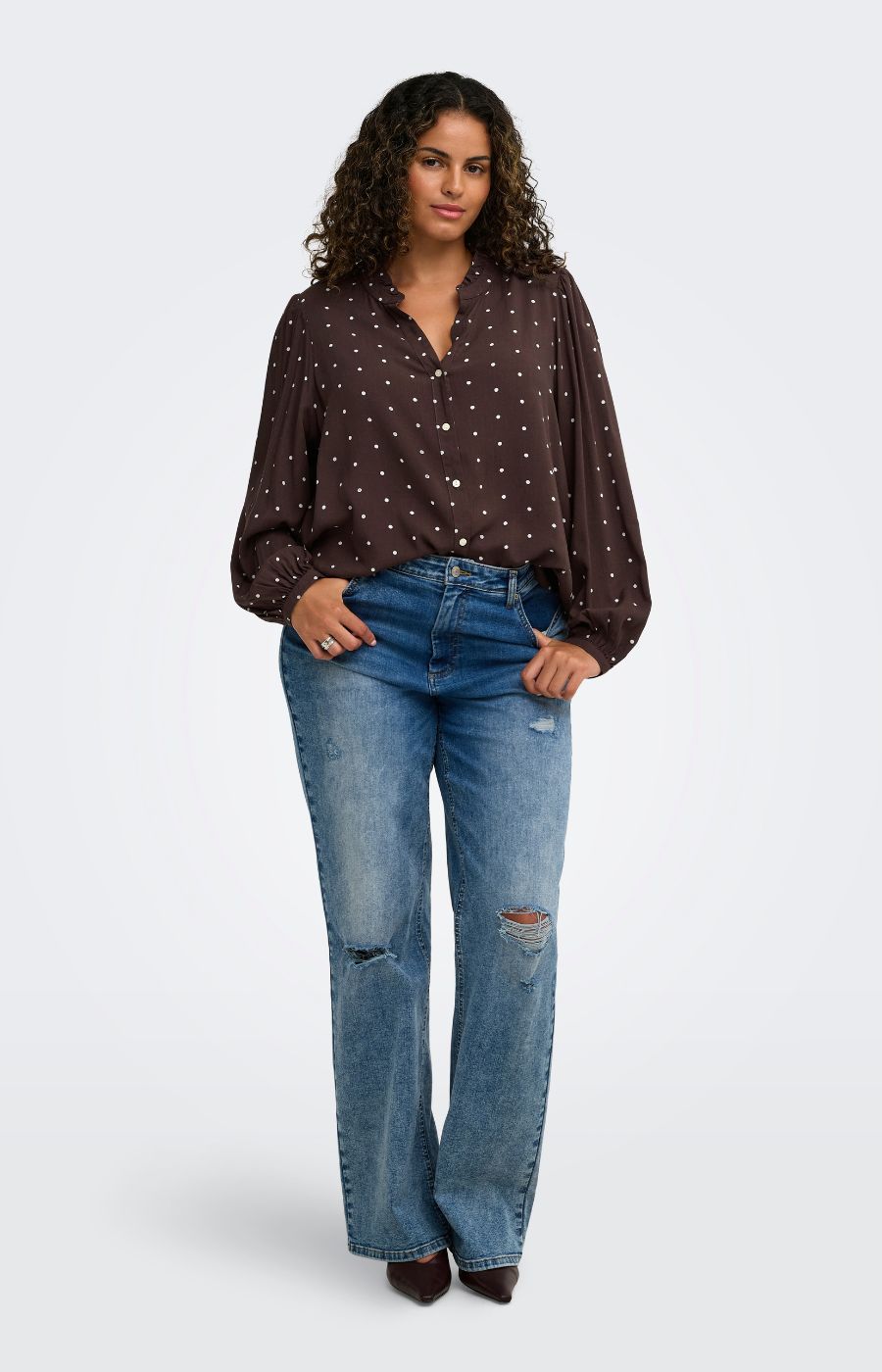 Only Carmakoma Raya L/S Shirt in Brown Dot 