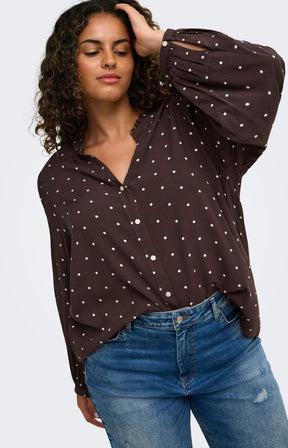Only Carmakoma Raya L/S Shirt in Brown Dot 