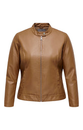 Only Carmakoma Robber Faux Leather Jacket in Cognac