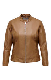 Only Carmakoma Robber Faux Leather Jacket in Cognac