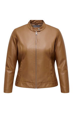 Only Carmakoma Robber Faux Leather Jacket in Cognac