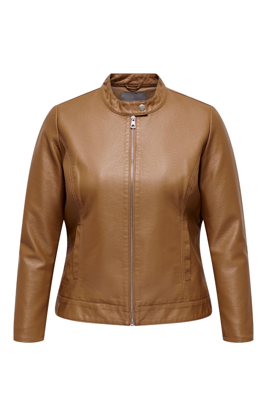 Only Carmakoma Robber Faux Leather Jacket in Cognac