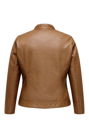 Only Carmakoma Robber Faux Leather Jacket in Cognac