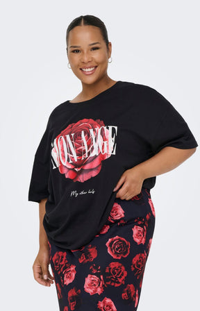 Only Carmakoma Rose T-Shirt in Black
