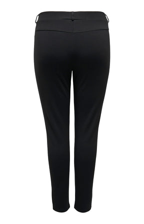 Only Carmakoma Tay Trousers in Black, Black high-waisted cropped pants shown from the back, featuring a structured waistband with side adjusters and a clean silhouette, on a solid white background.