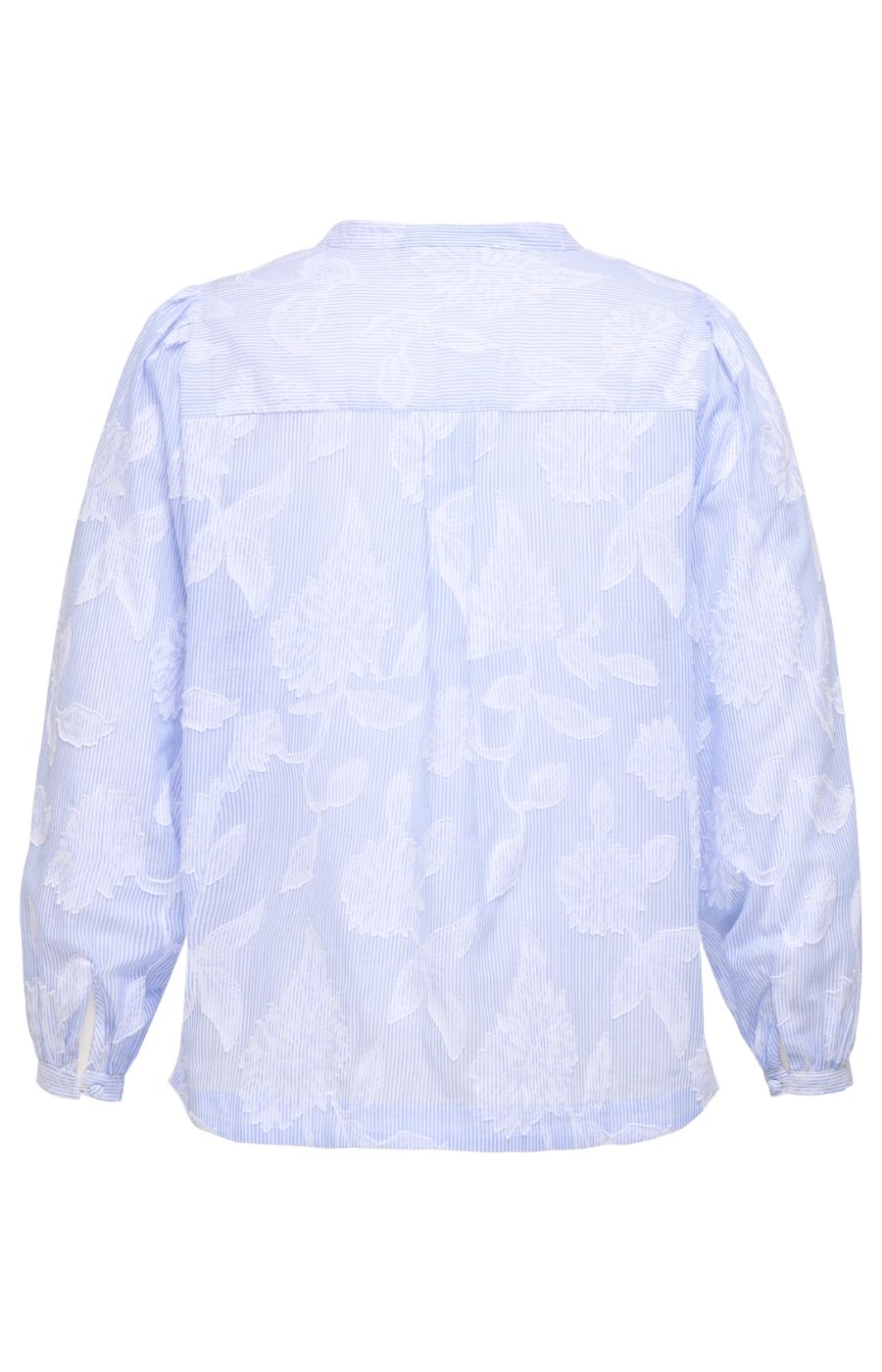 Light blue blouse with long sleeves on a white background
