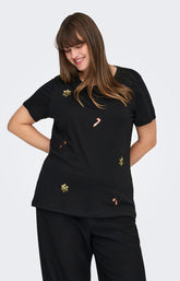 Only Carmakoma X-Mas Candy Cane T-Shirt in Black