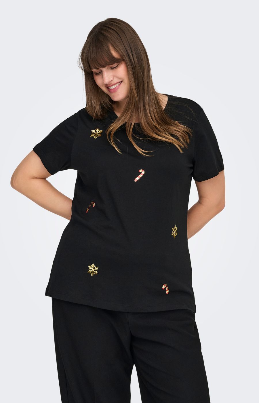 Only Carmakoma X-Mas Candy Cane T-Shirt in Black