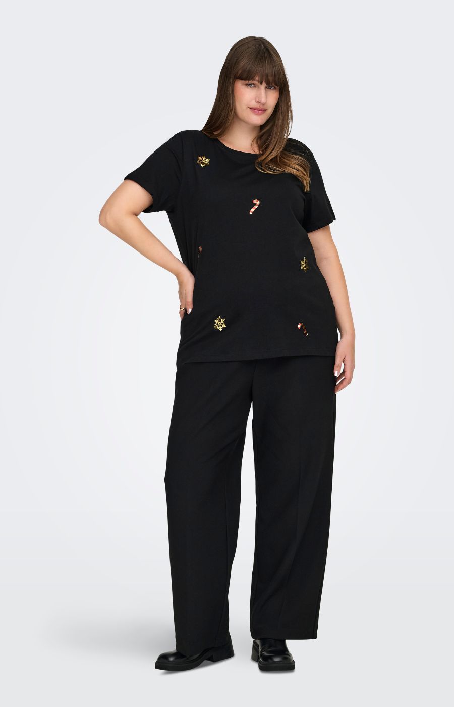 Only Carmakoma X-Mas Candy Cane T-Shirt in Black