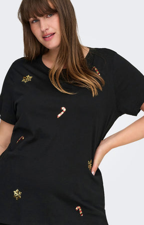 Only Carmakoma X-Mas Candy Cane T-Shirt in Black