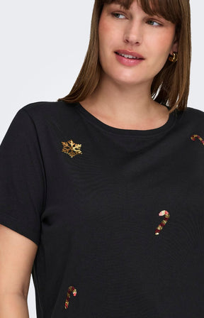 Only Carmakoma X-Mas Candy Cane T-Shirt in Black