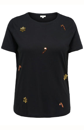 Only Carmakoma X-Mas Candy Cane T-Shirt in Black