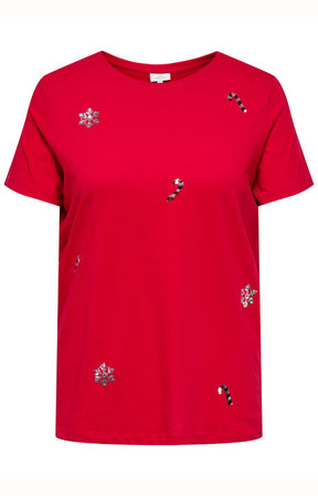 Only Carmakoma X-Mas Candy Cane T-Shirt in Red
