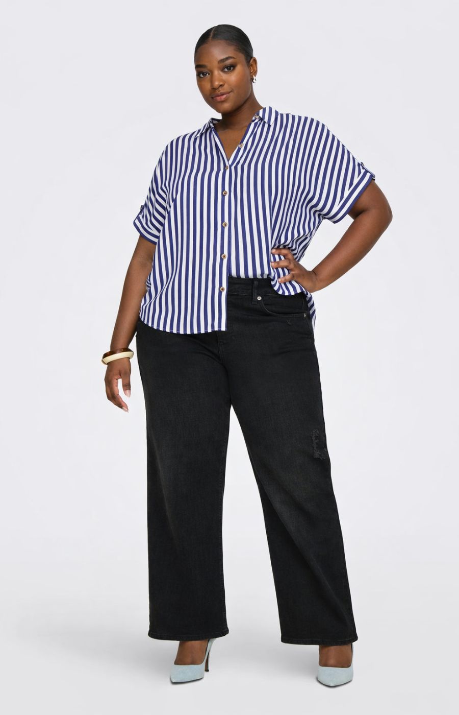 Only Carmakoma Yasmin Shirt in Blue Stripe 