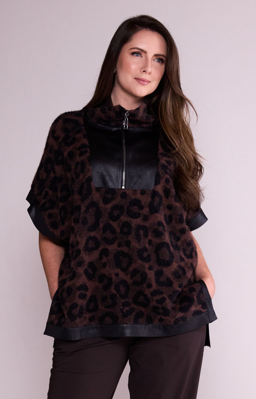 Ora 1/2 Zip Top in Leopard Print 