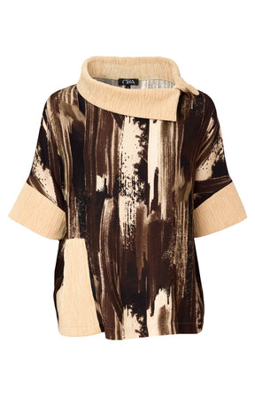 Ora Contrasting Collar Top in Brown 