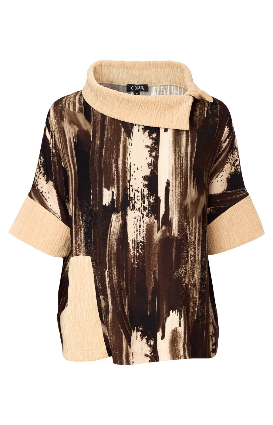 Ora Contrasting Collar Top in Brown 