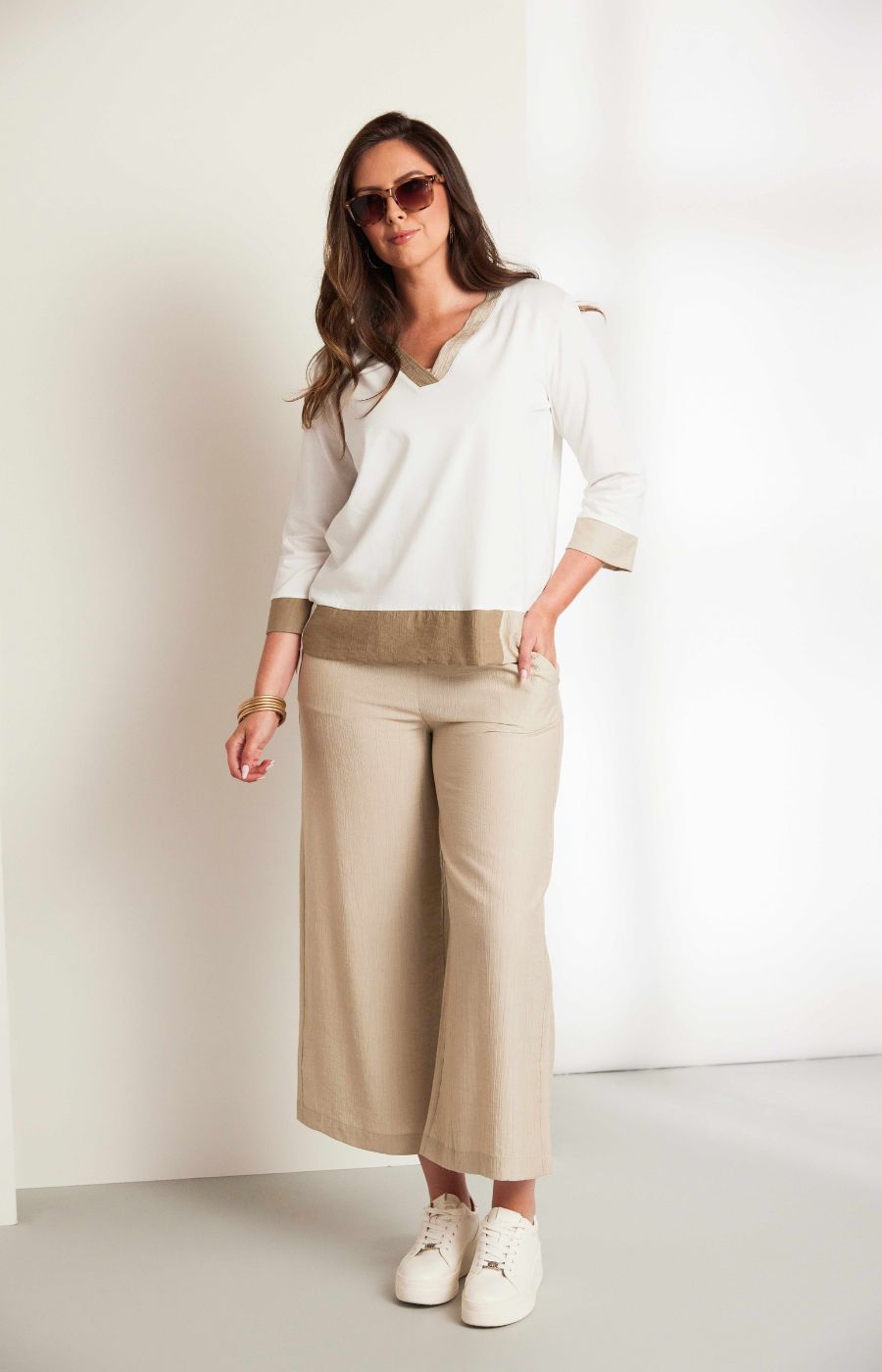 Ora Crinkle Trousers in Beige 