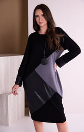 Ora Dress with Contrasting Panels in Black 