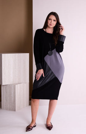 Ora Dress with Contrasting Panels in Black 