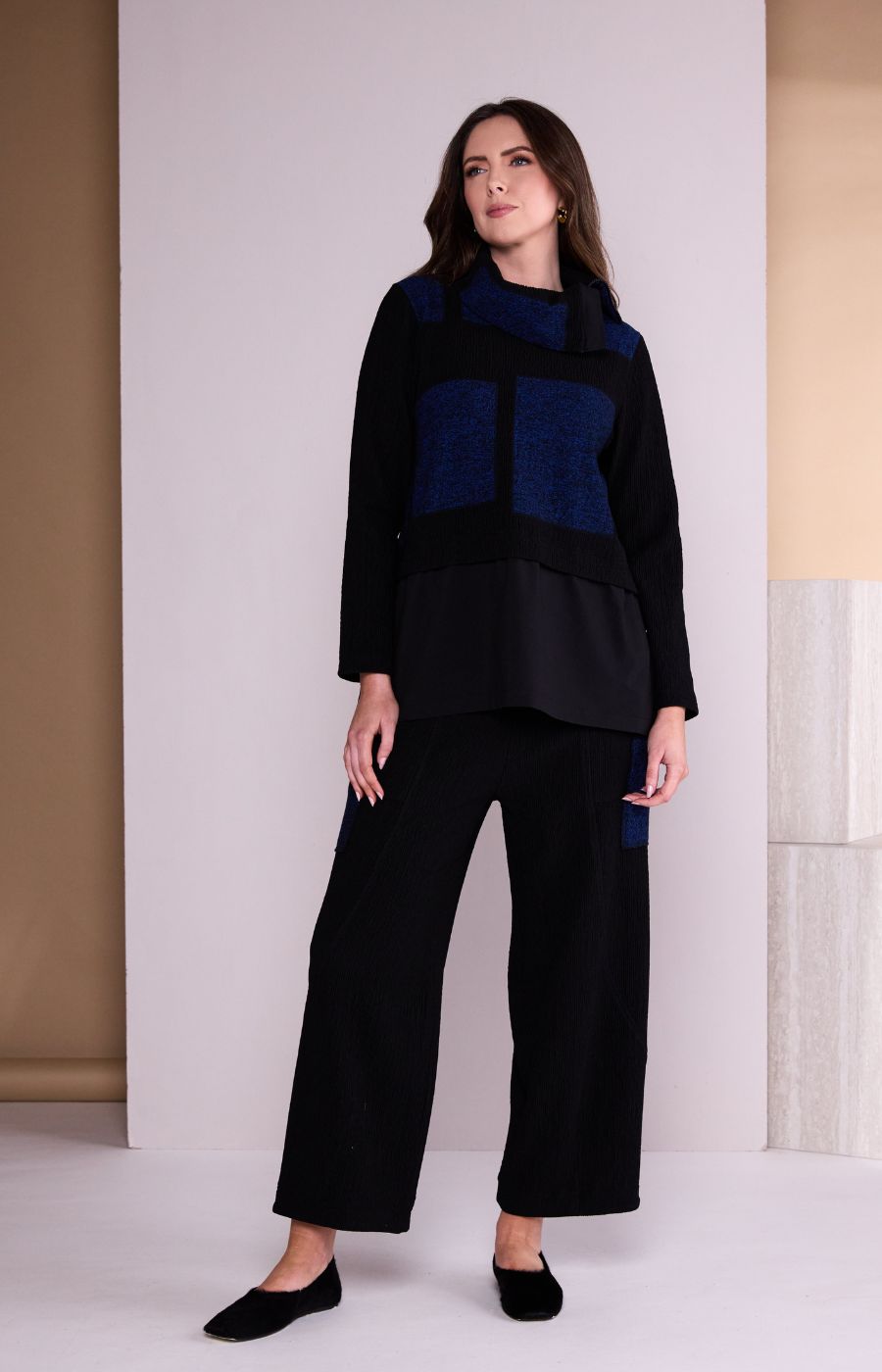 Ora Funnel Neck Top in Blue 