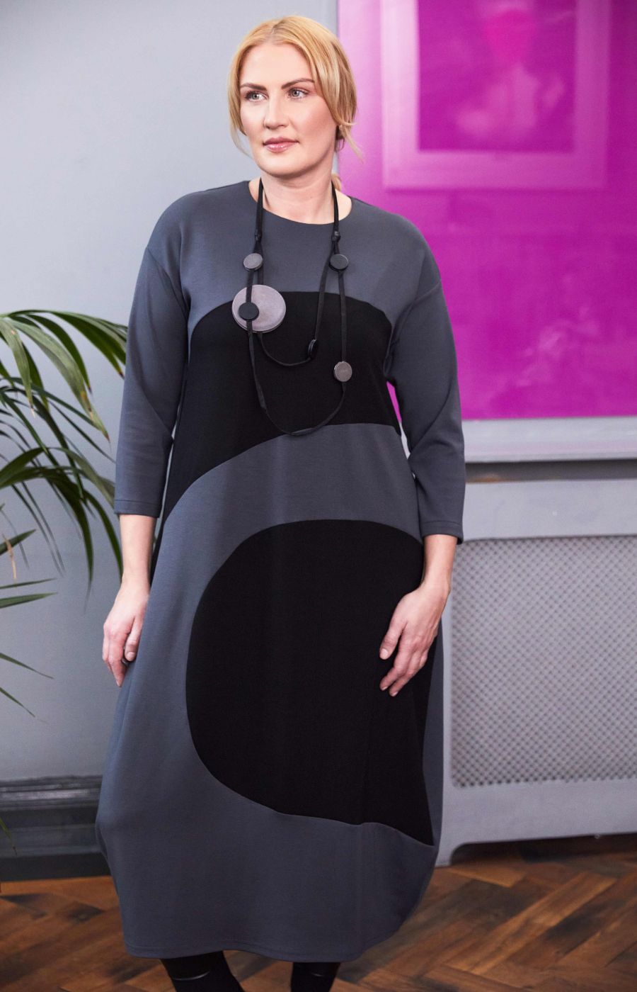 Ora Grey Dress with Black Accents