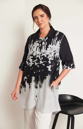  Ora Long Line Printed Shirt in Black