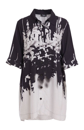 Ora Long Line Printed Shirt in Black 