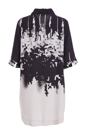 Ora Long Line Printed Shirt in Black 