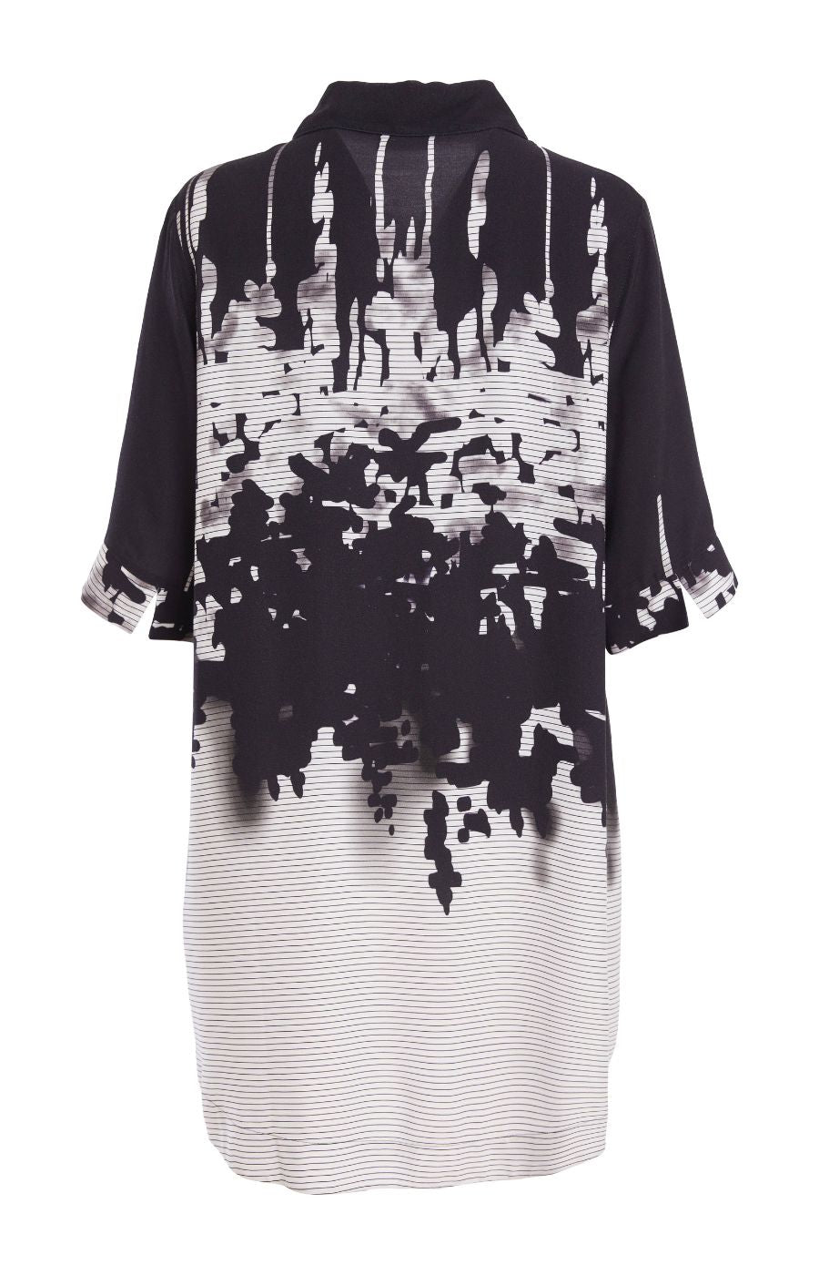 Ora Long Line Printed Shirt in Black 