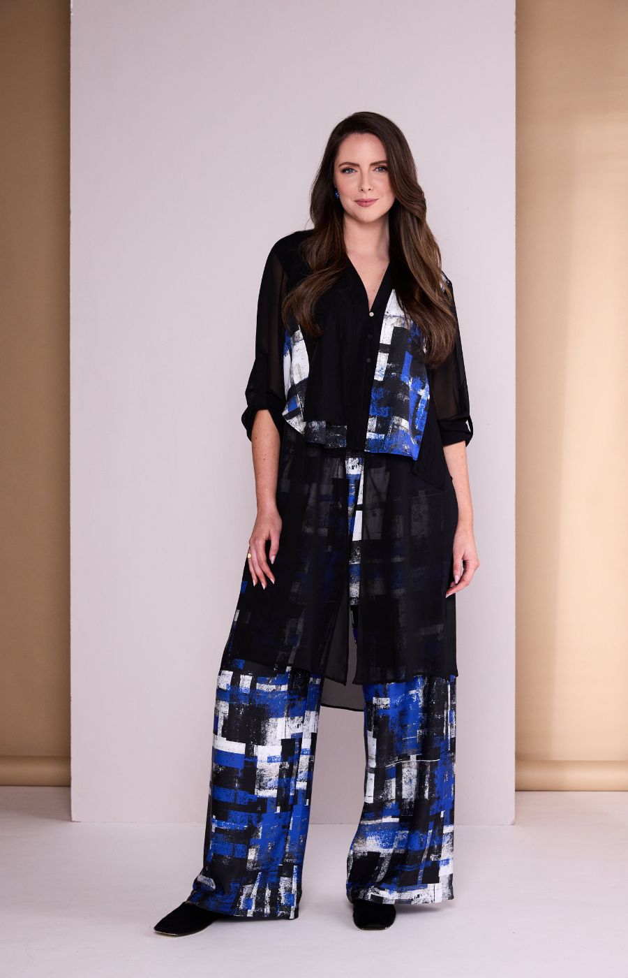 Ora Longline Top with Chiffon in Blue 