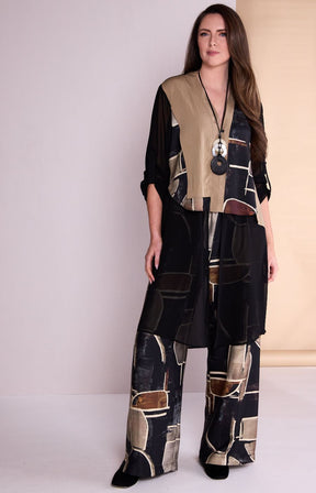 Ora Longline Top with Chiffon in Brown 