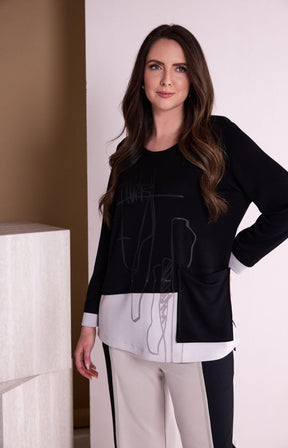 Ora Scribble Pocket Top in Black 