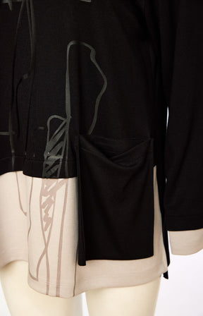 Ora Scribble Pocket Top in Black 