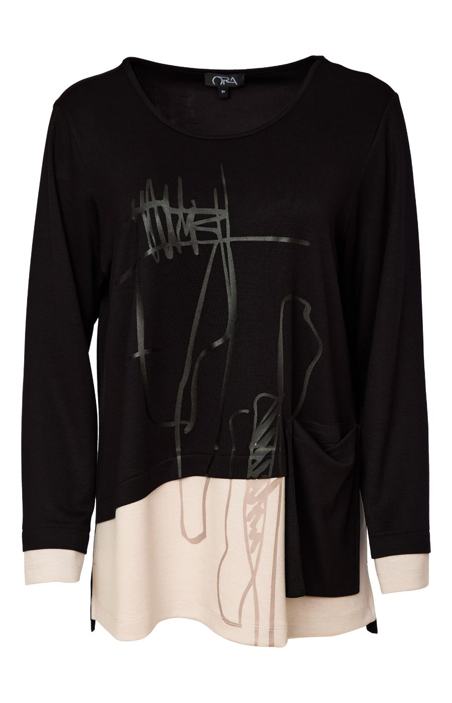 Ora Scribble Pocket Top in Black 