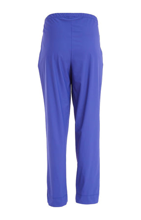 Product image of the Ora Travel Trousers in Blue, a blue pull up style, full length, straight leg trouser with an elasticated waistband and side pockets