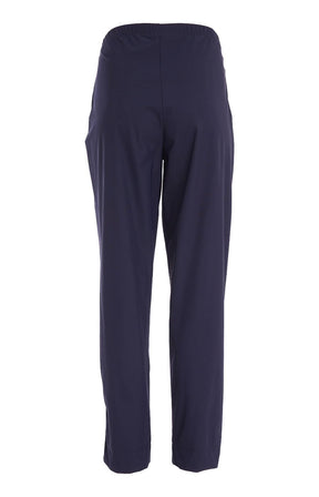Ora Travel Trousers in Navy, a full length navy trouser with a straight leg, elasticated waistband and side pockets 4