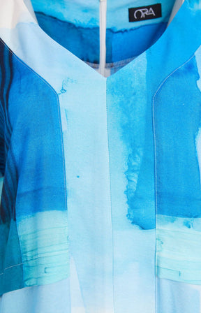 Ora V Neck Dress in Blue 