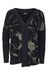 Ora V Neck Top with Khaki Print