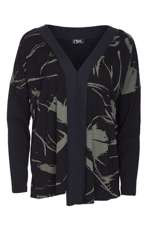 Ora V Neck Top with Khaki Print