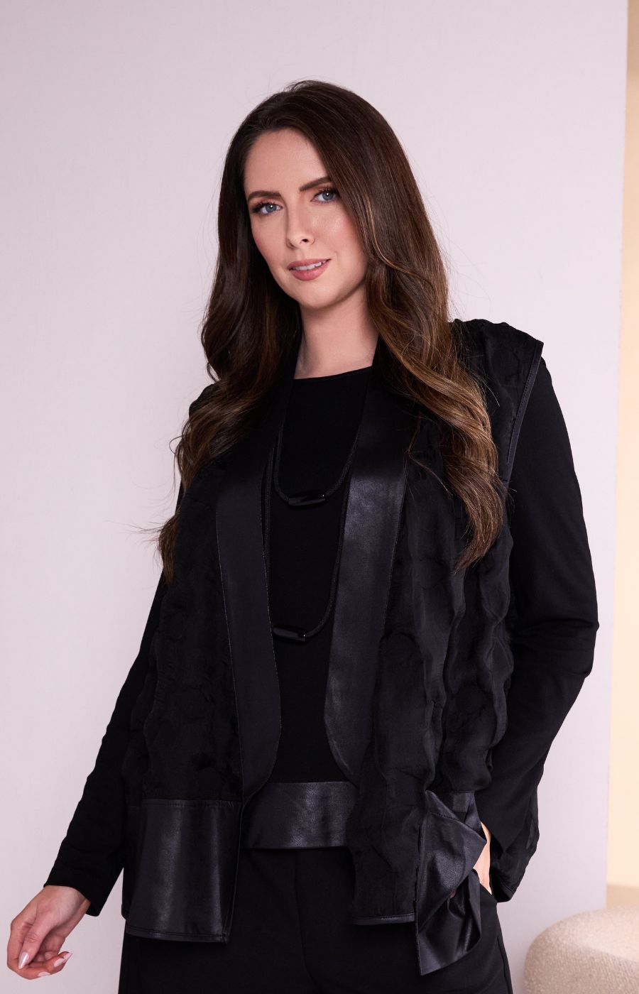 Ora Waistcoat With Long Sleeve Top in Black 