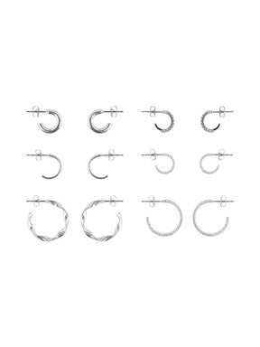 Pieces Diona 6 Pack Hoop Earrings in Silver