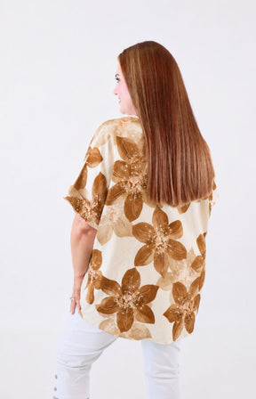 Posey Floral Blouse in Tan 