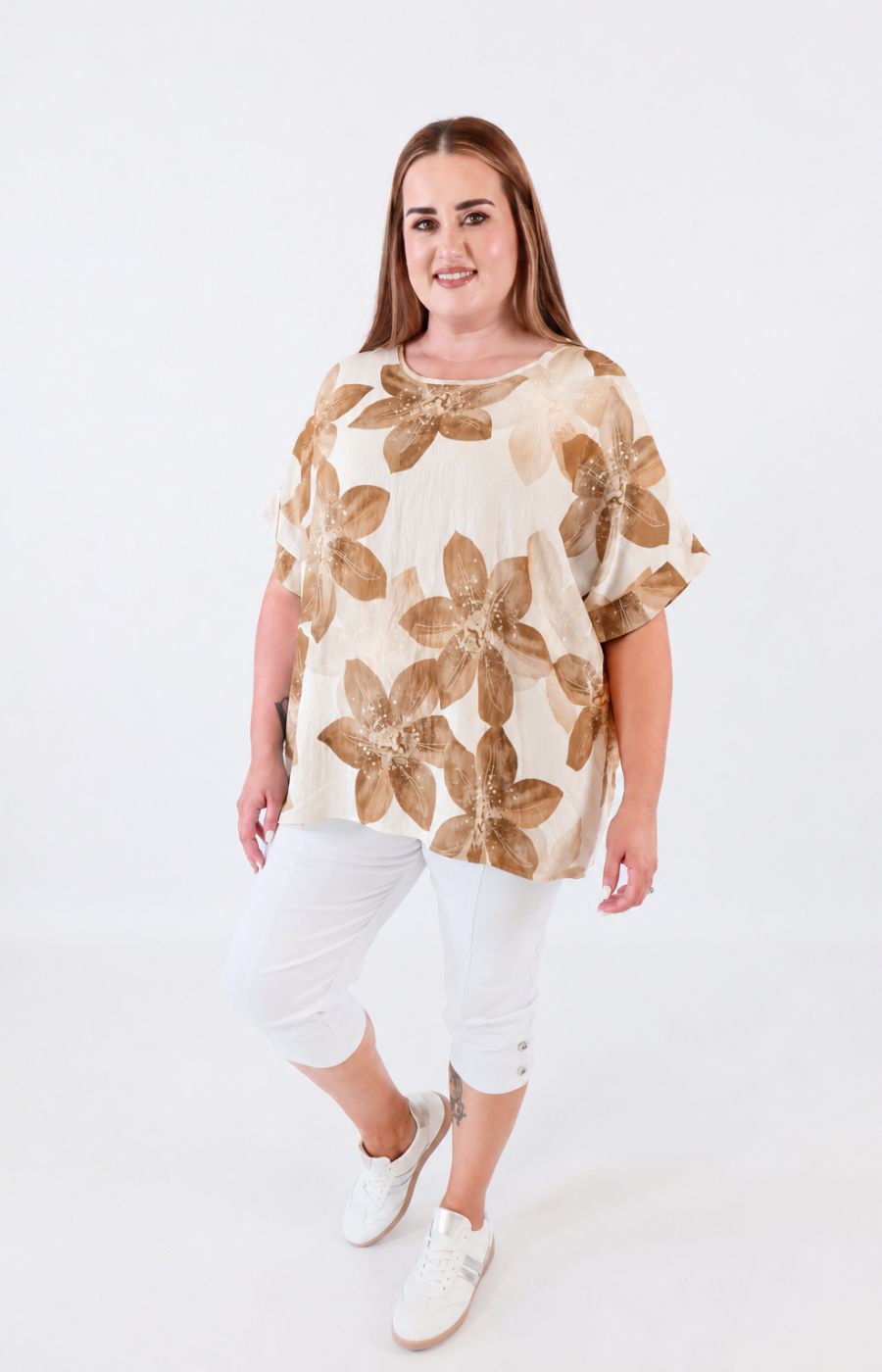 Posey Floral Blouse in Tan 