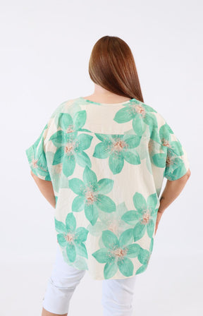 Posey Floral Blouse in Turquoise  