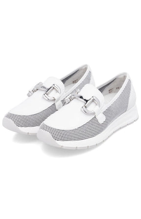 Remonte White Loafer with Silver Buckle