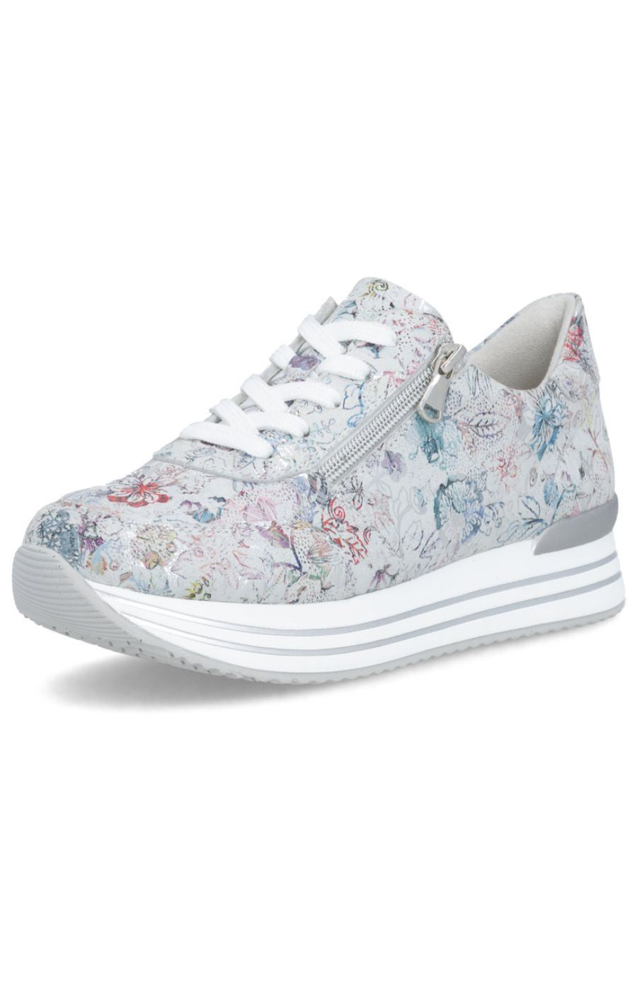 Remonte Zipped Trainer in Floral Silver 