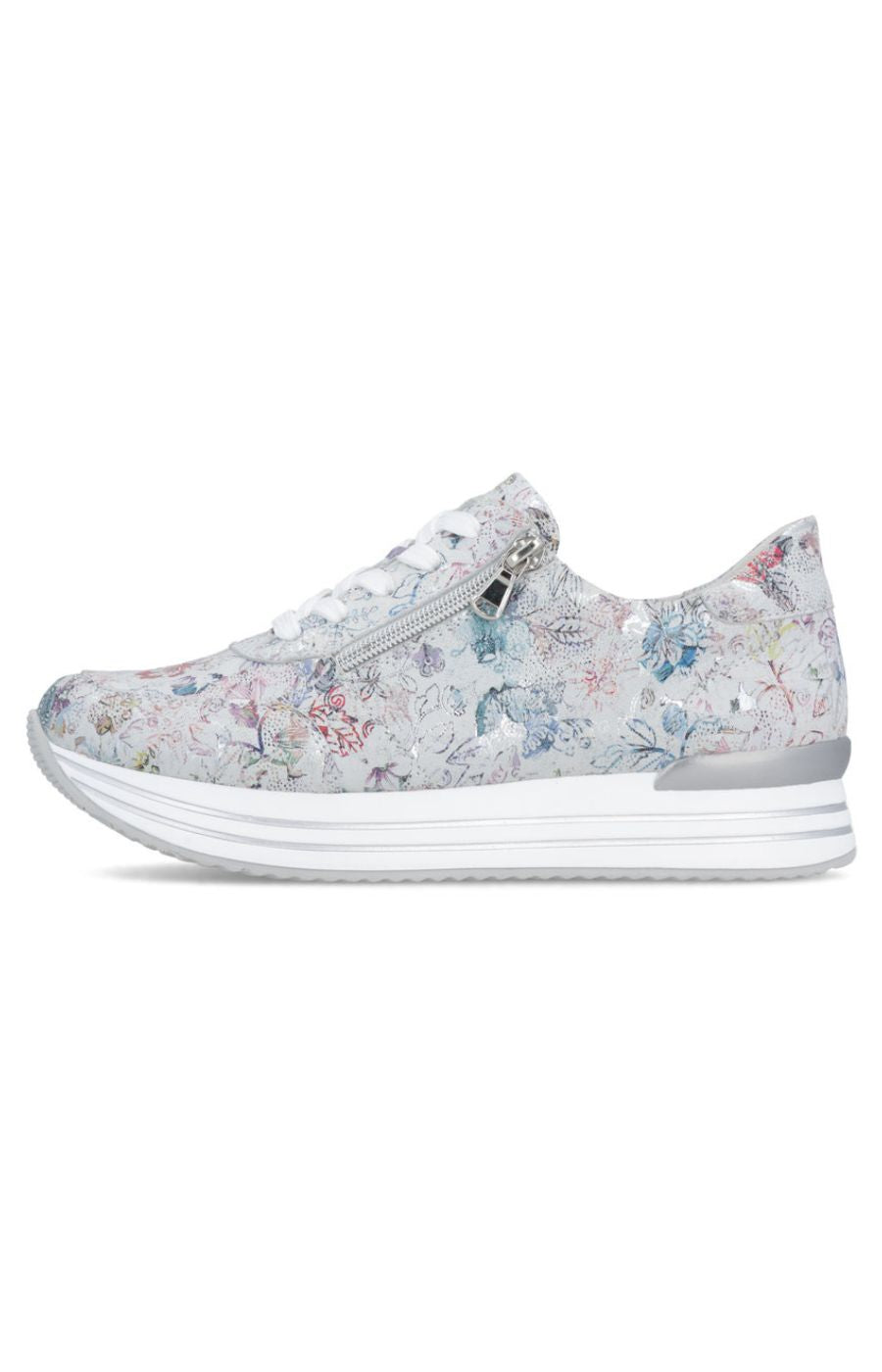 Remonte Zipped Trainer in Floral Silver  